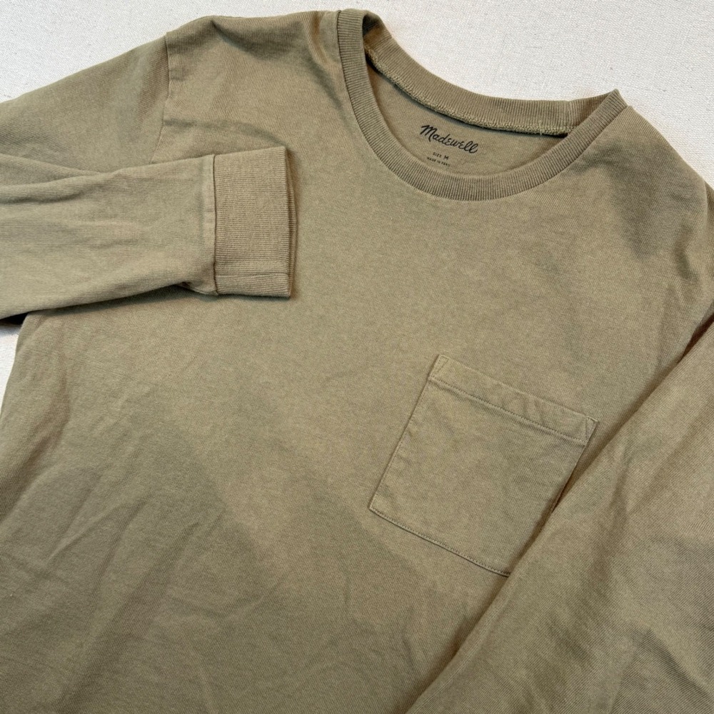 Madewell Size Medium Long Sleeve Pocket Tee Men Olive Green Organic Cotton Basic